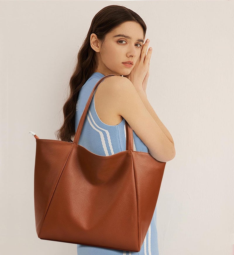 KALIDI Large Tote Bag Vegan Leather Casual Zipper Work Bag Weekender Hobo for Women 23L Oversize Shoulder Travel Purse - Image 2
